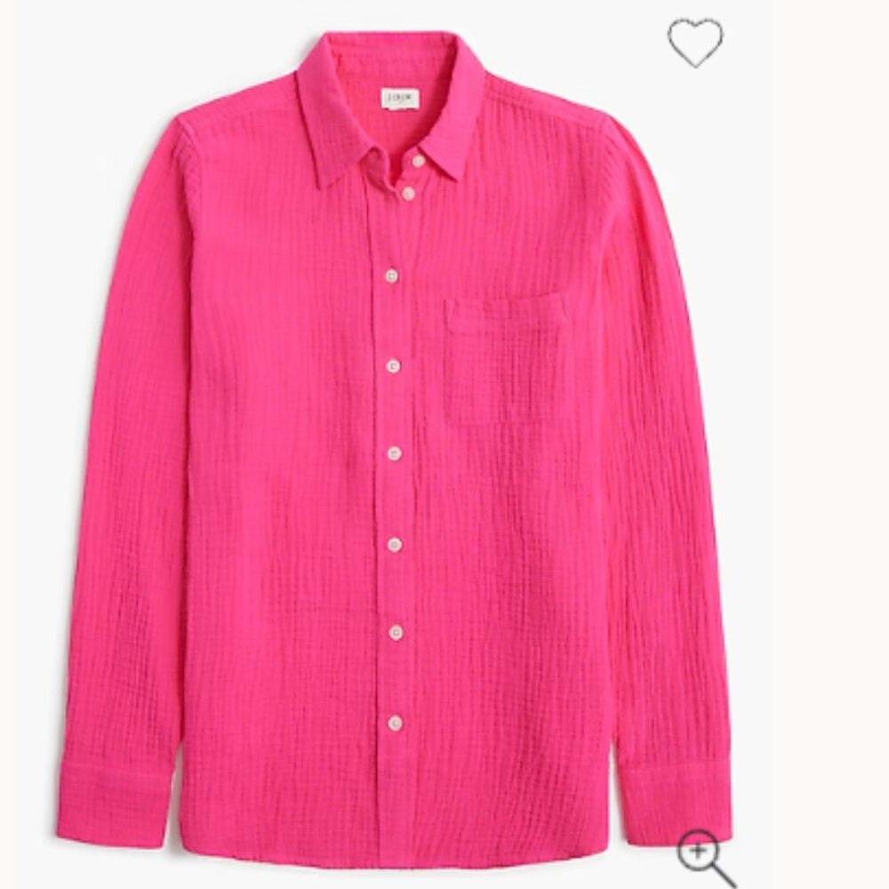 J Crew Bright Pink Gauzy Button-Up Shirt Size Medium